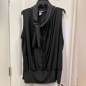 American City Wear 2x Black Sleeveless Neck Tie Blouse